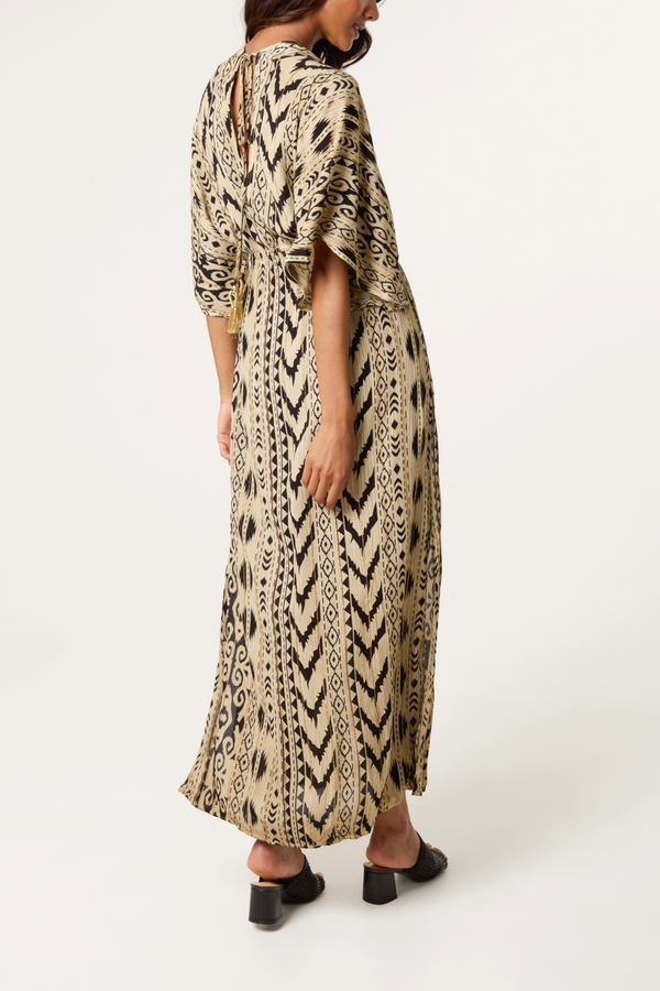 Qed London Double V Metallic Aztec Maxi Dress