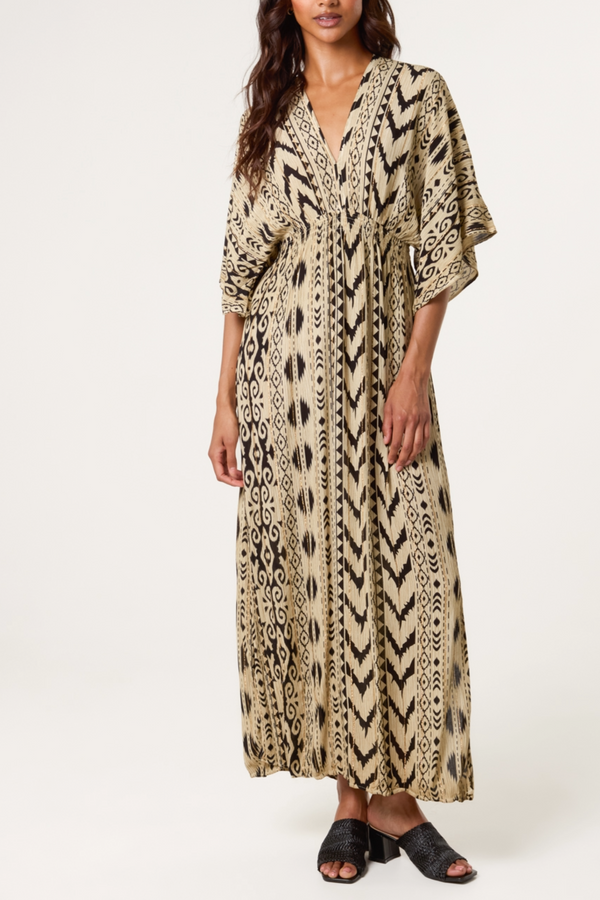 qed london Double V Metallic Aztec Maxi Dress