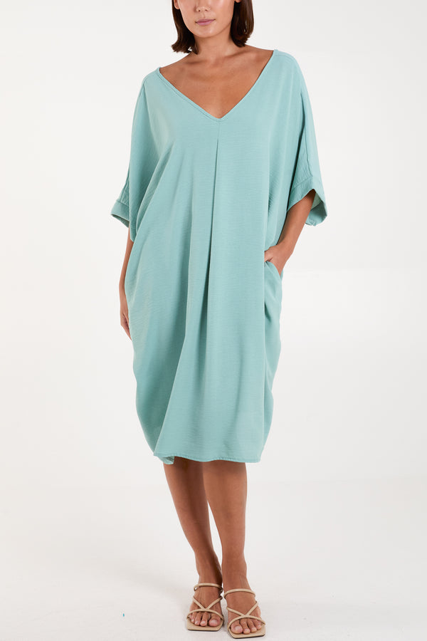 Qed London Double V-Neck Cocoon Pockets Dress