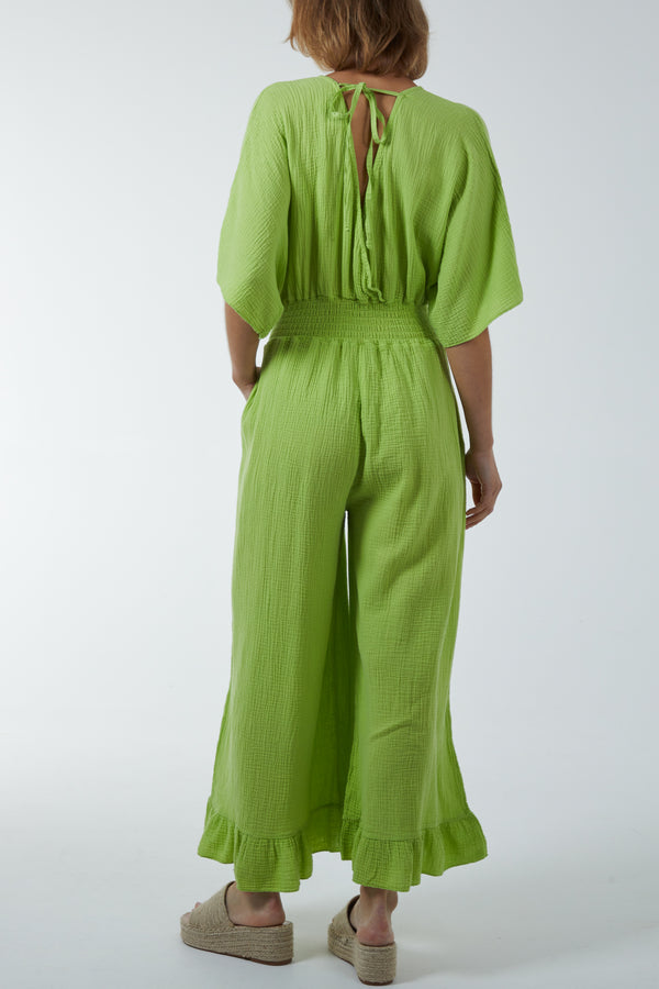 Qed London Double V-Neck Frilled Jumpsuit