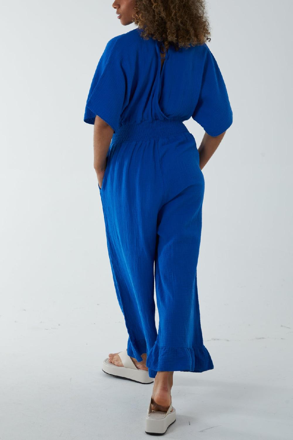 Qed London Double V-Neck Frilled Jumpsuit