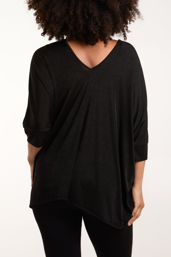 Qed London Double V Neck Mesh Top