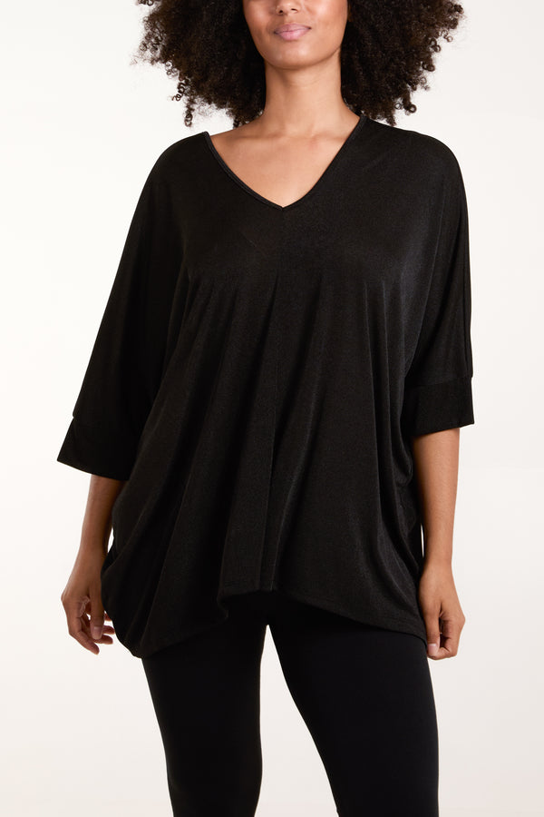 qed london Double V Neck Mesh Top