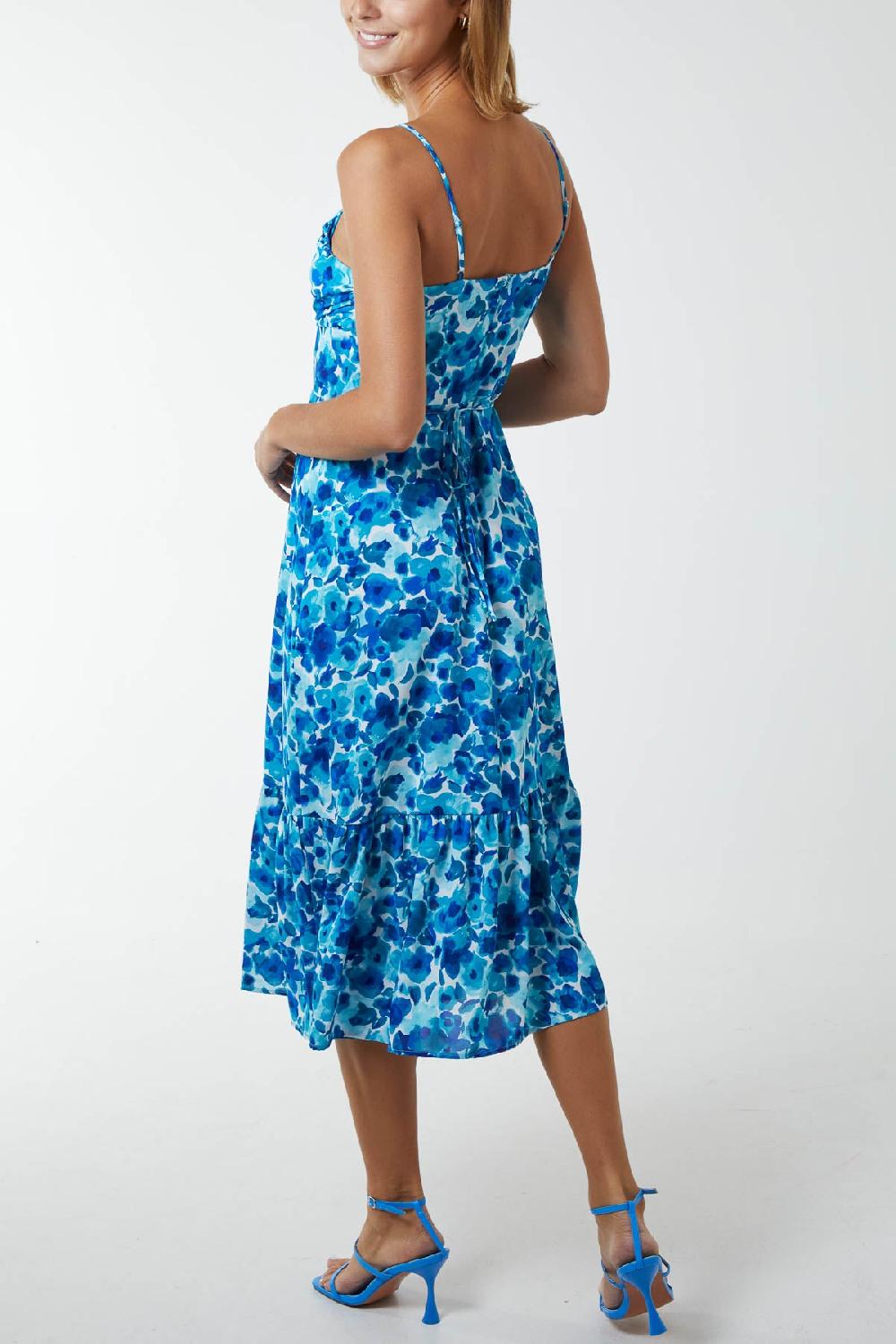 Qed London Draped Cowl Neck Floral Midi Dress