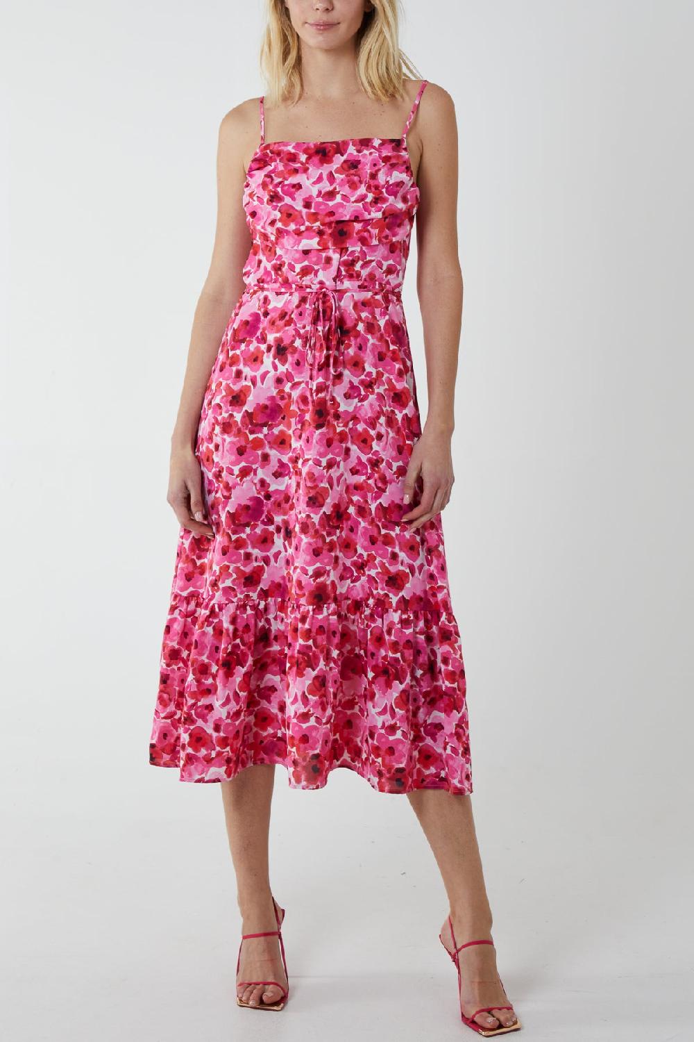 Qed London Draped Cowl Neck Floral Midi Dress