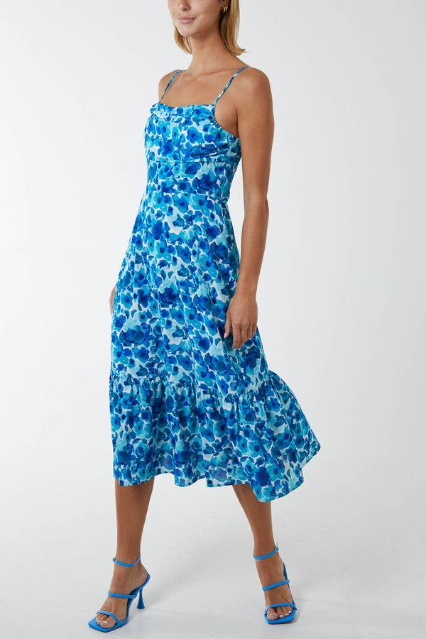 qed london Draped Cowl Neck Floral Midi Dress