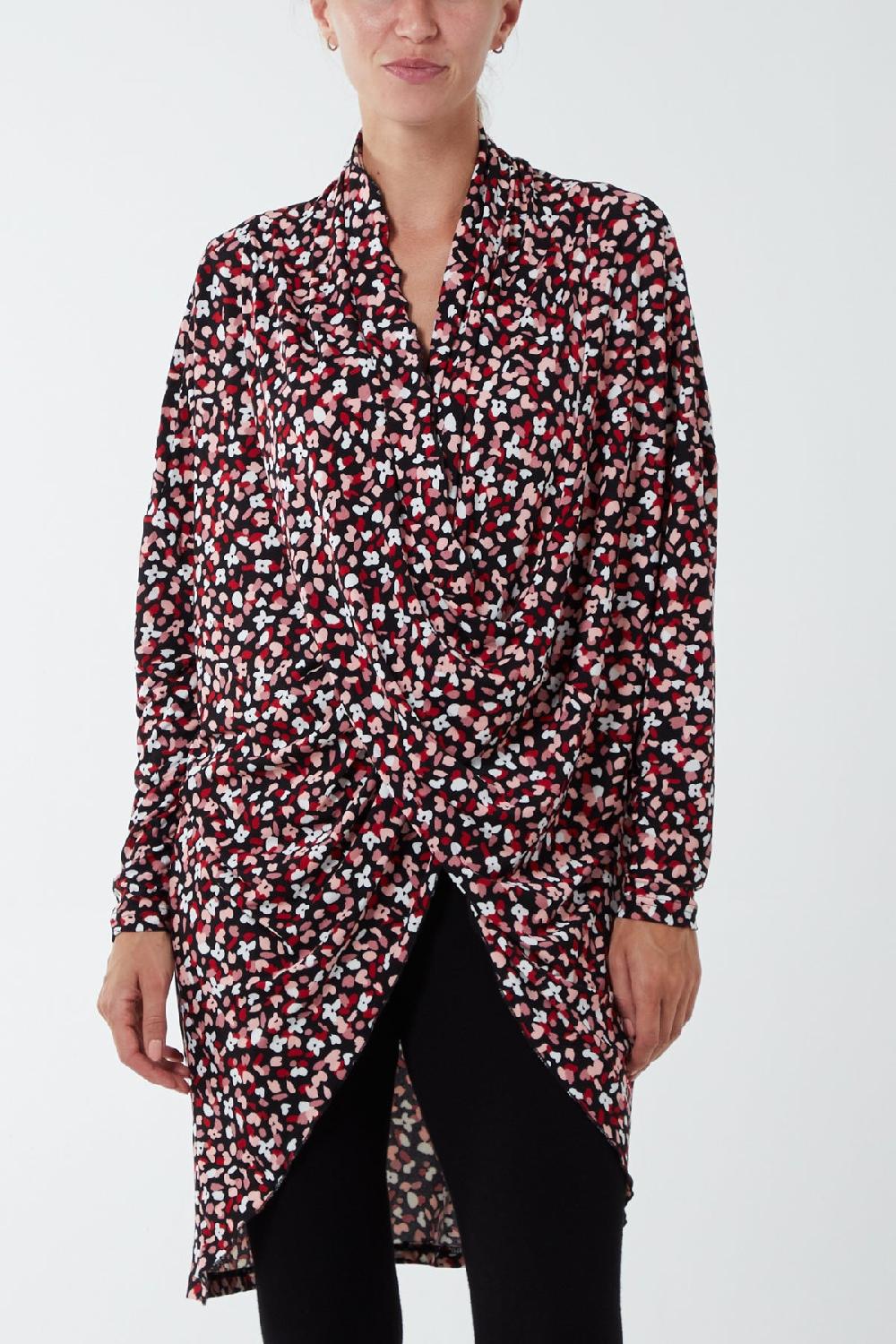 Qed London Draped Dip Hem Floral Top