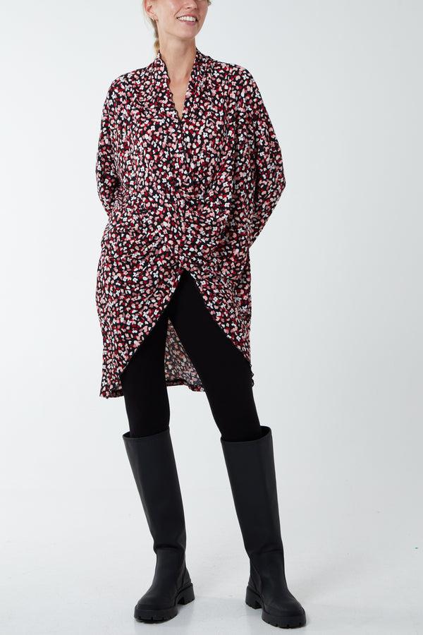 qed london Draped Dip Hem Floral Top