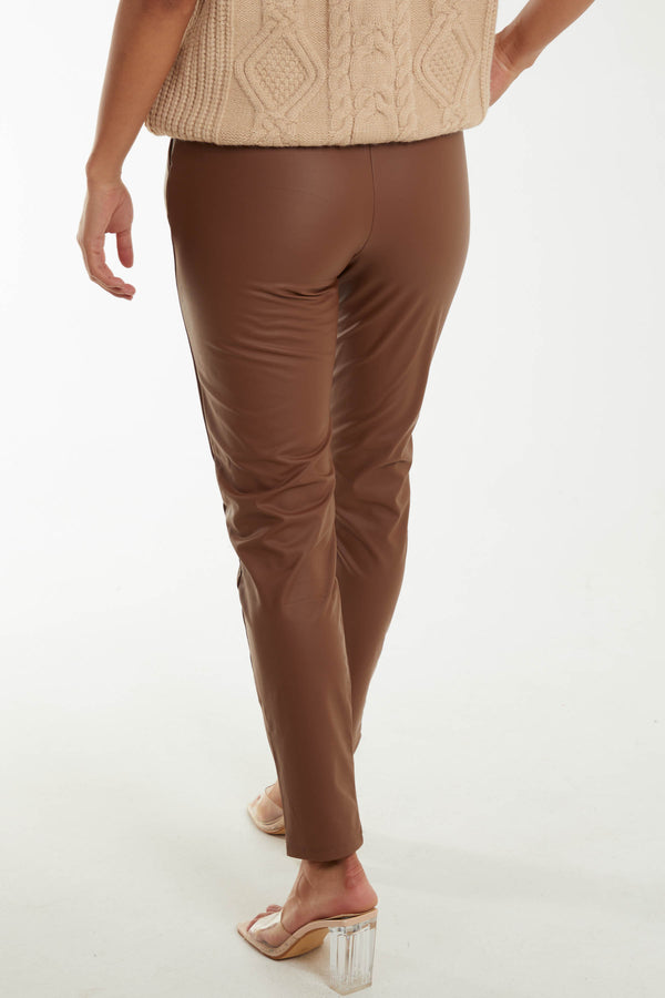Qed London Elastic Tie Waist Leather Look Trousers
