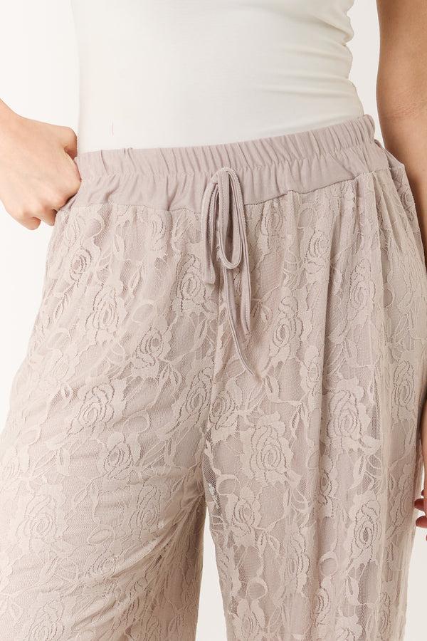 Qed London Elastic Waist Wide Leg Lace Trousers