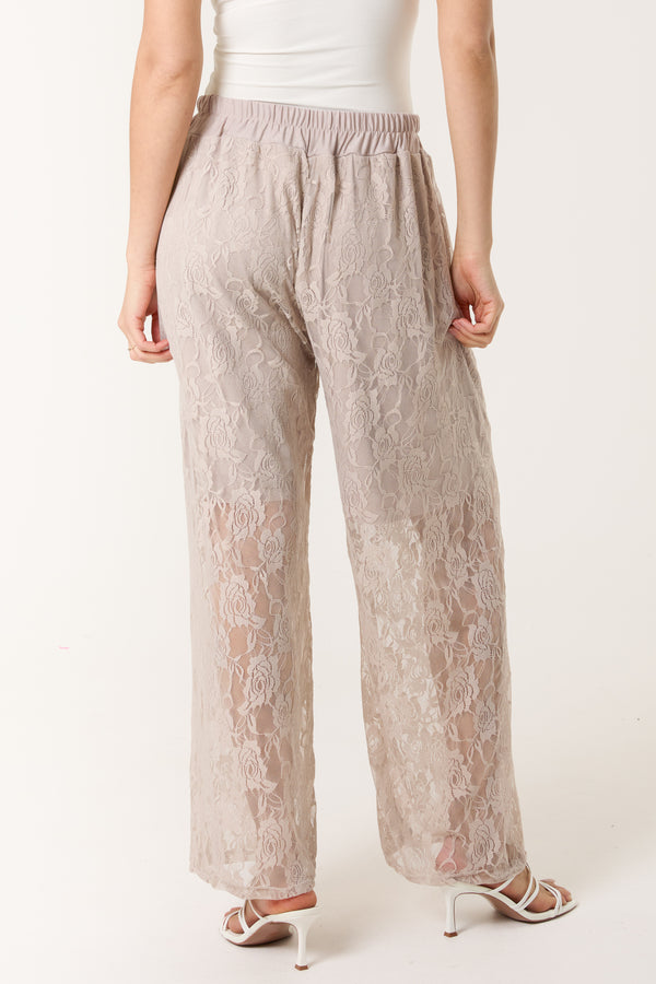 Qed London Elastic Waist Wide Leg Lace Trousers