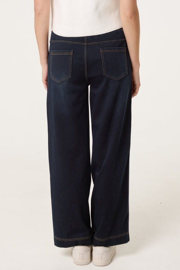 Qed London Elastic Waist Wide Leg String Jeans