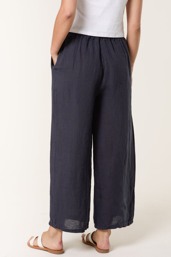 Qed London Elasticated Linen Wide Leg Trousers