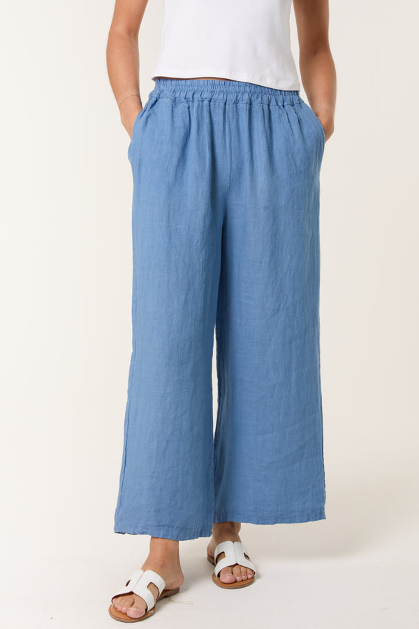 Qed London Elasticated Linen Wide Leg Trousers