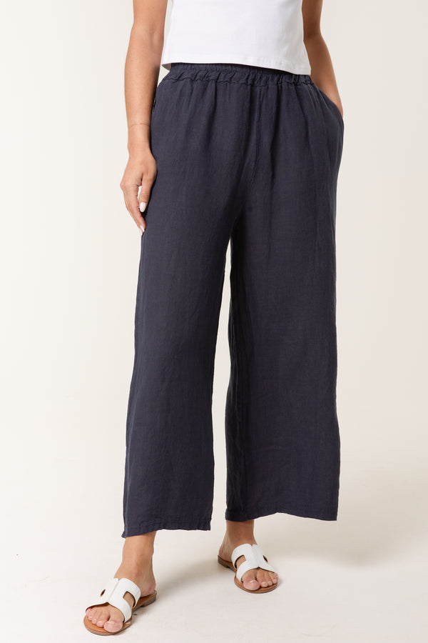 qed london Elasticated Linen Wide Leg Trousers