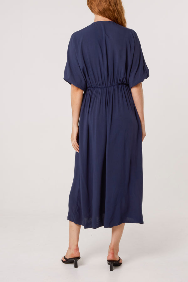 Qed London Elasticated Neck Crushed Midi Dress