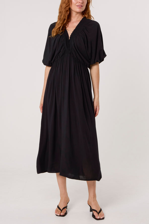 Qed London Elasticated Neck Crushed Midi Dress