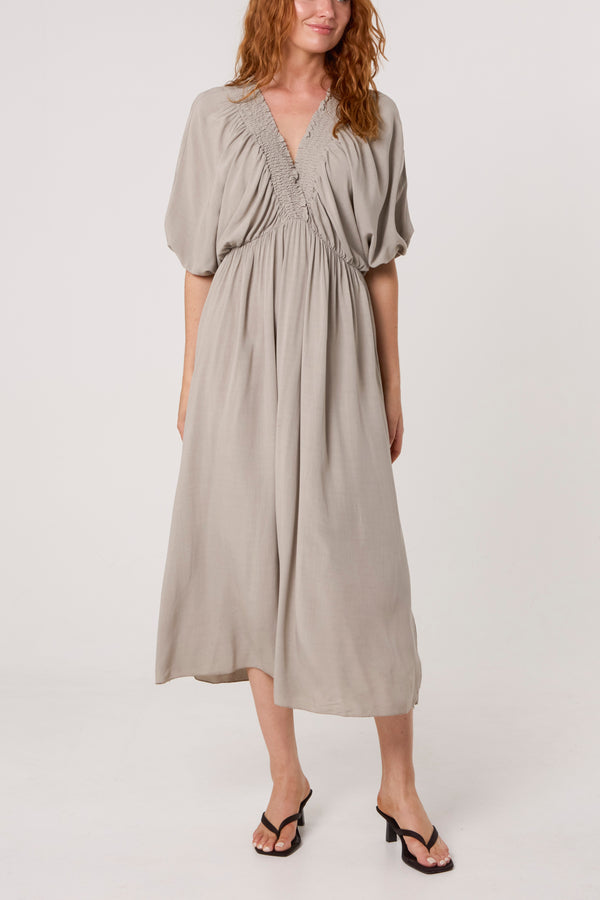 Qed London Elasticated Neck Crushed Midi Dress