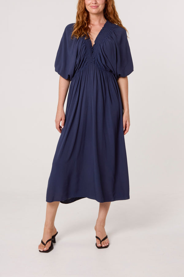 qed london Elasticated Neck Crushed Midi Dress