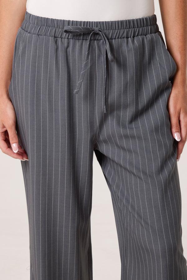 Qed London Elasticated Pinstripe Wide Leg Trousers