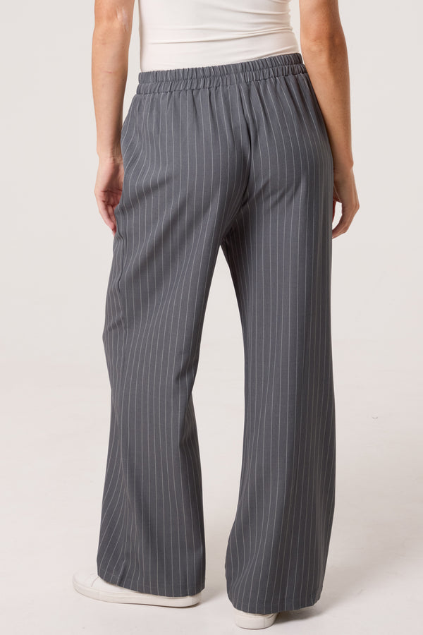 Qed London Elasticated Pinstripe Wide Leg Trousers