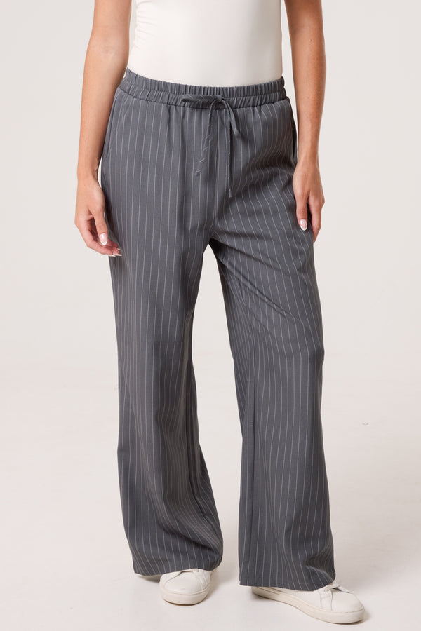 qed london Elasticated Pinstripe Wide Leg Trousers