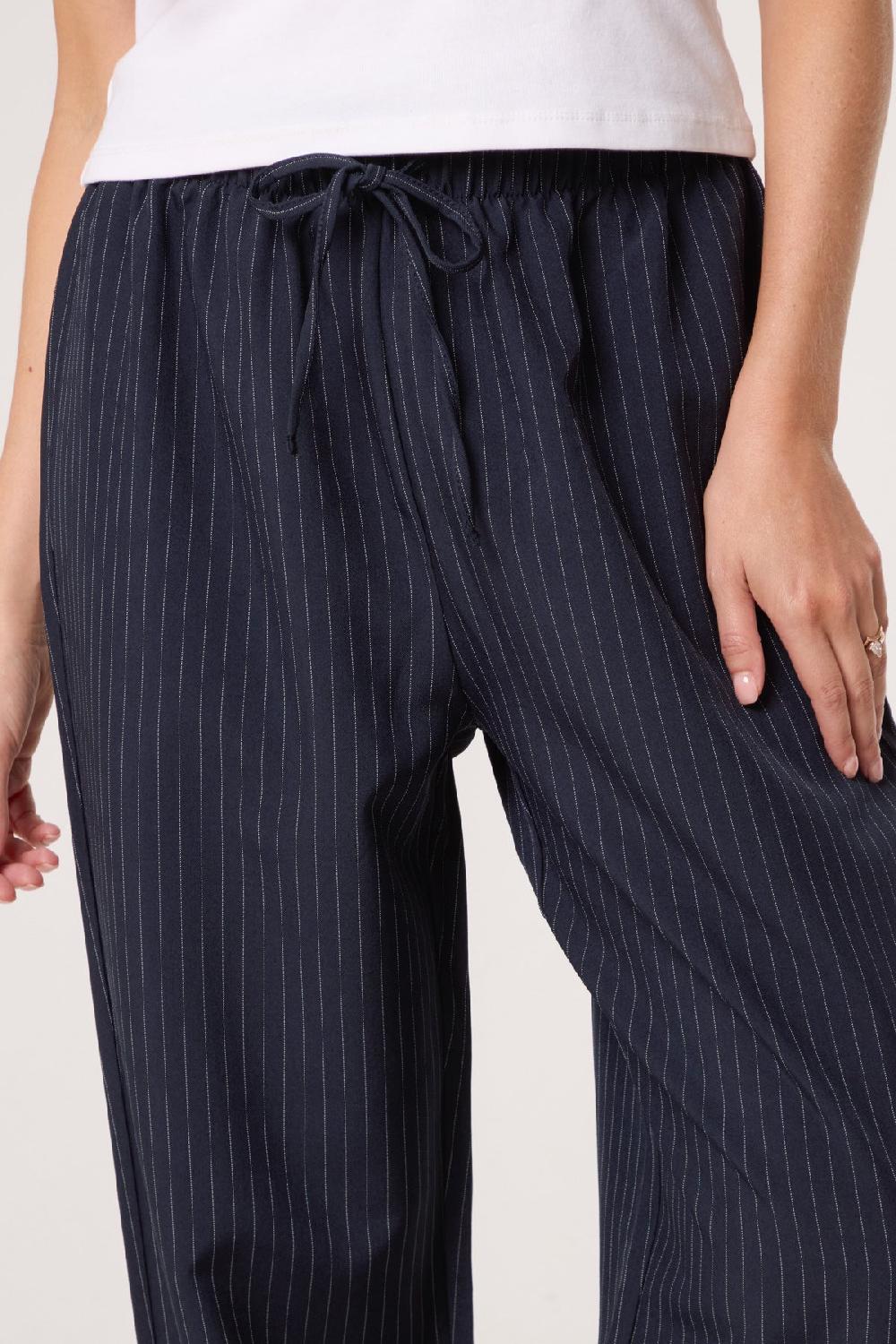 Qed London Elasticated Waist Pinstripe Trouser