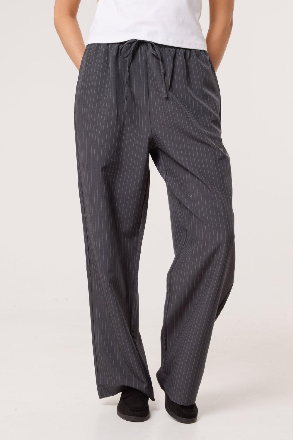 Qed London Elasticated Waist Pinstripe Trouser