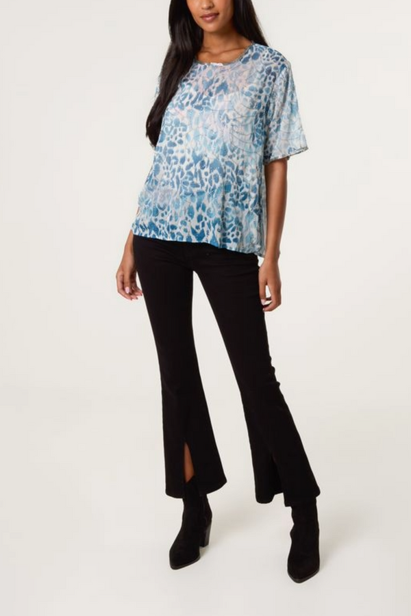 Qed London Embellished Animal Chiffon Top