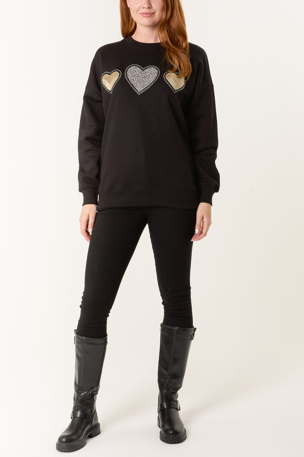 Qed London Embellished & Animal Heart Sweatshirt