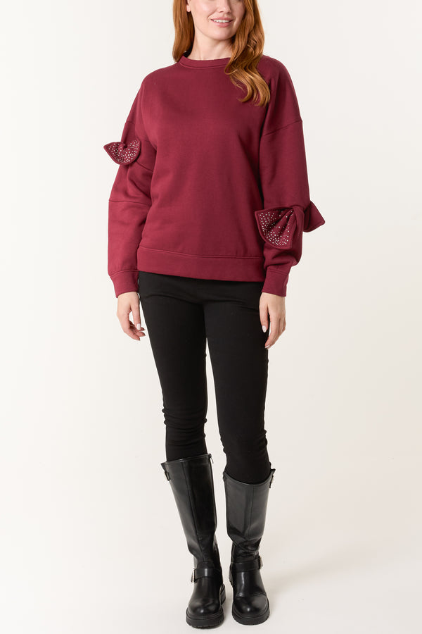 Qed London Embellished Bow Sleeve Sweatshirt