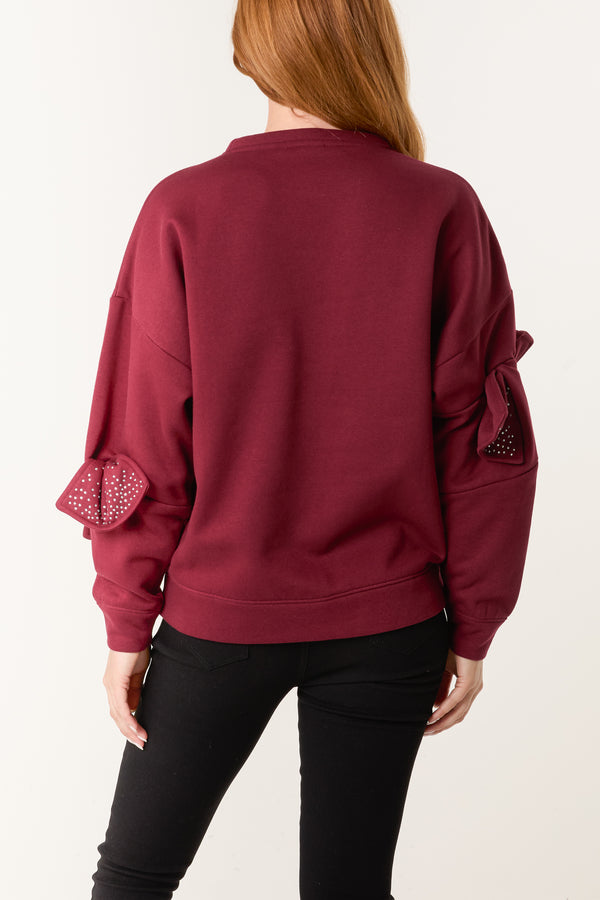 Qed London Embellished Bow Sleeve Sweatshirt