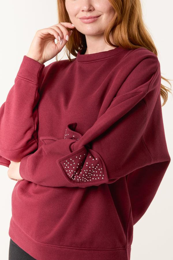 Qed London Embellished Bow Sleeve Sweatshirt