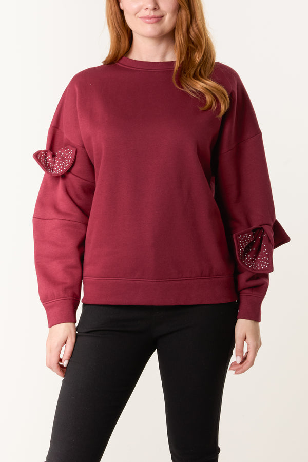 qed london Embellished Bow Sleeve Sweatshirt