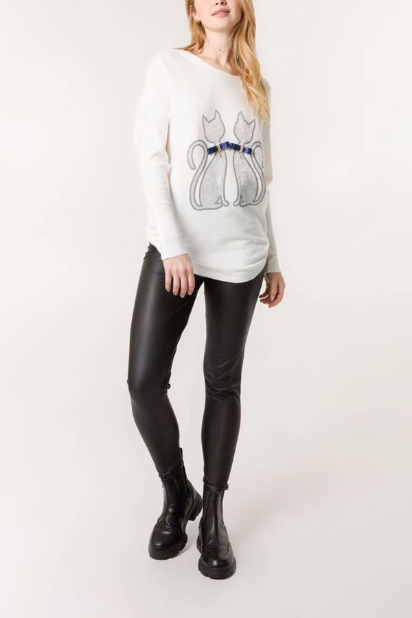 Qed London Embellished Cat With Bows Jumper