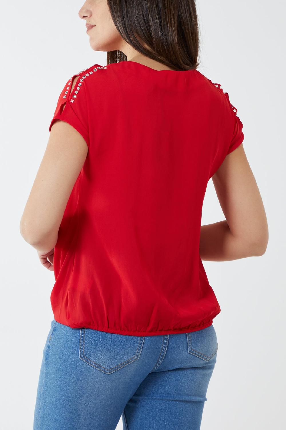 Qed London Embellished Chiffon Keyhole Sleeve Top