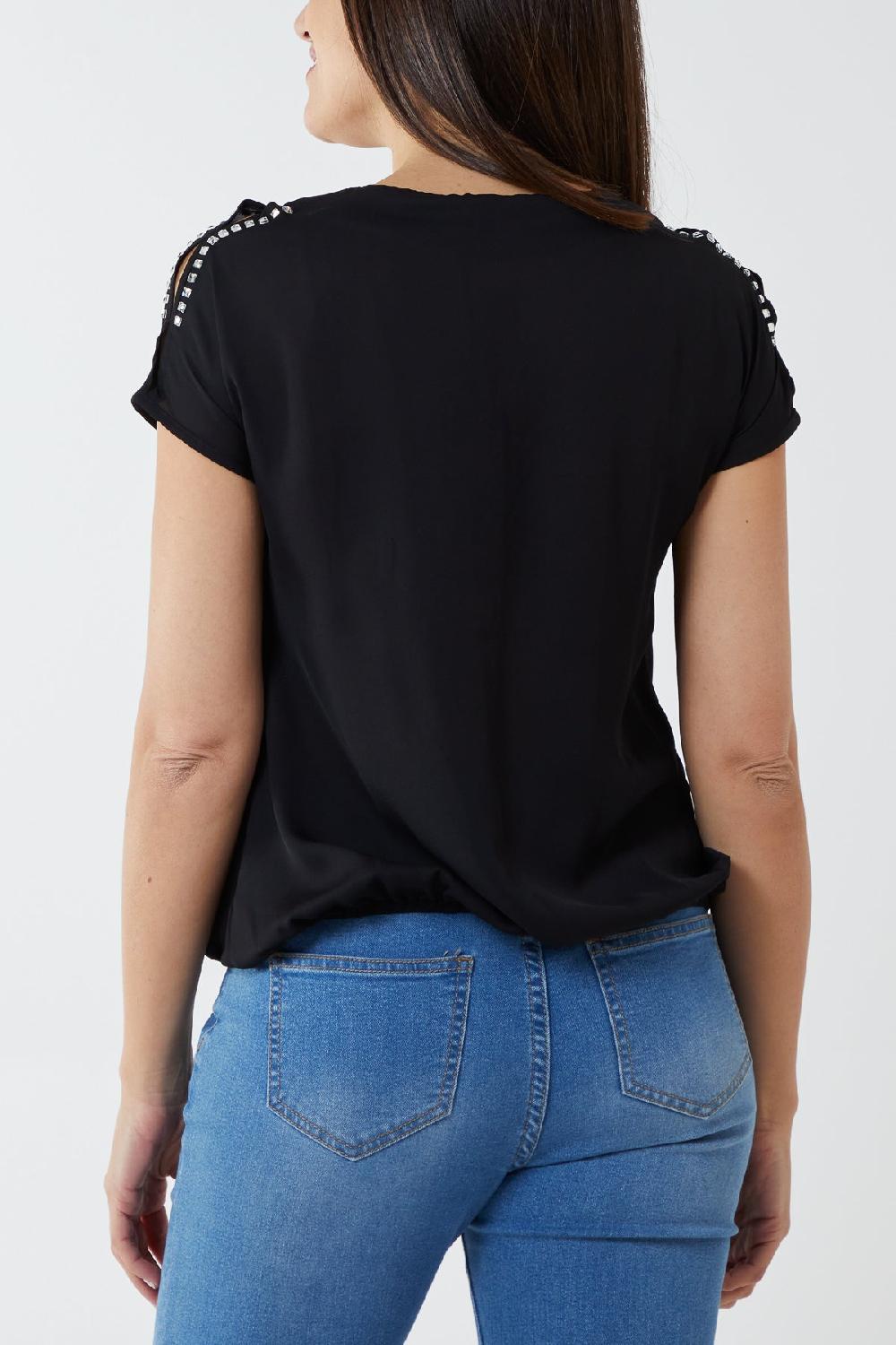 Qed London Embellished Chiffon Keyhole Sleeve Top