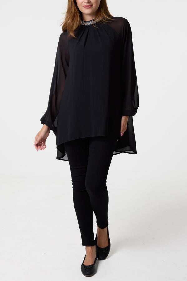 Qed London Embellished Collar Tunic Top