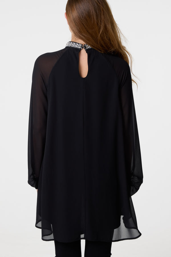 Qed London Embellished Collar Tunic Top