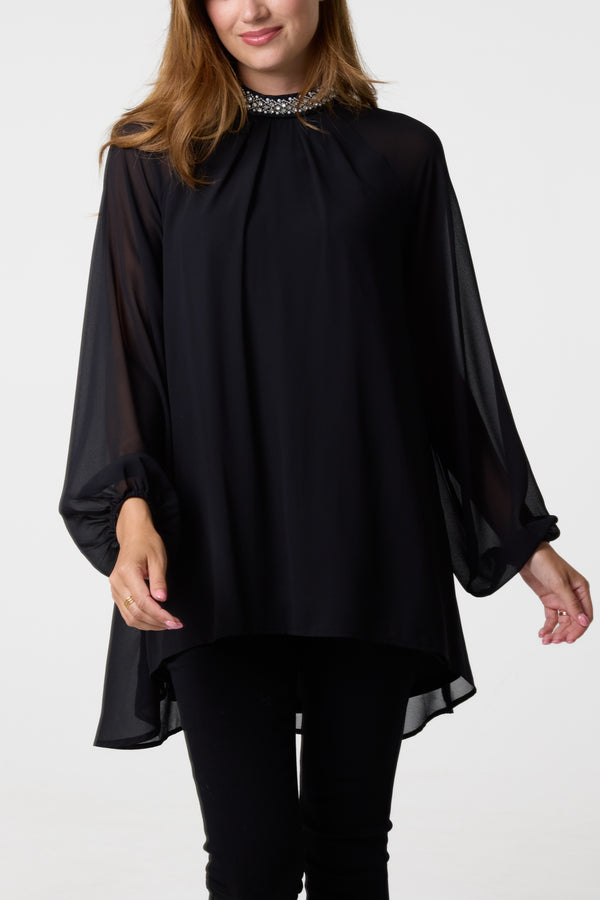 qed london Embellished Collar Tunic Top
