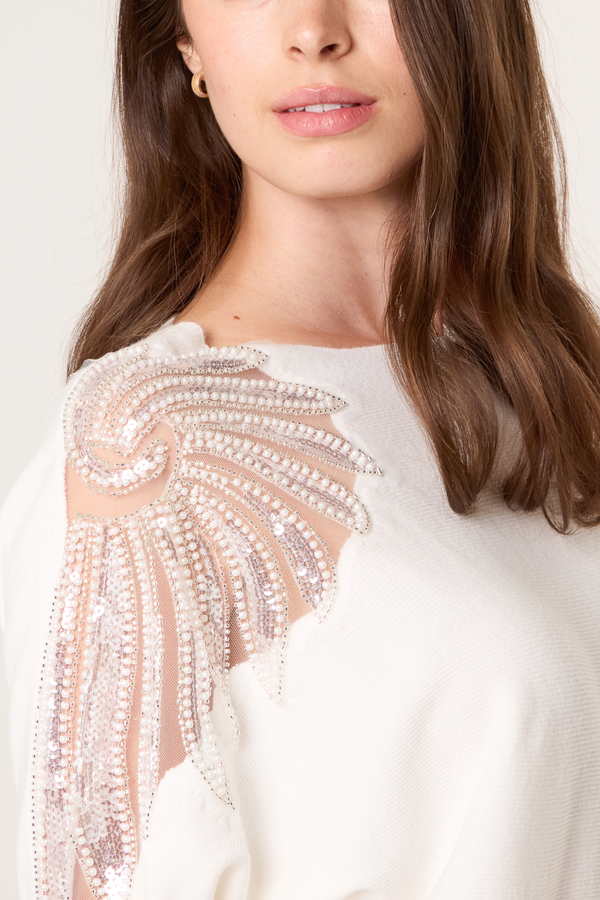 Qed London Embellished Cut Out Shoulder Jumper