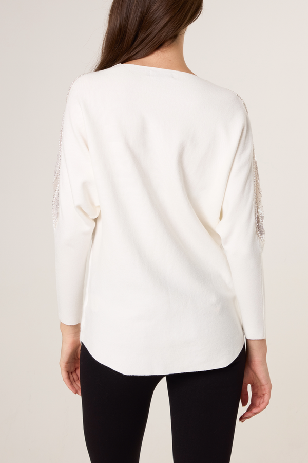 Qed London Embellished Cut Out Shoulder Jumper