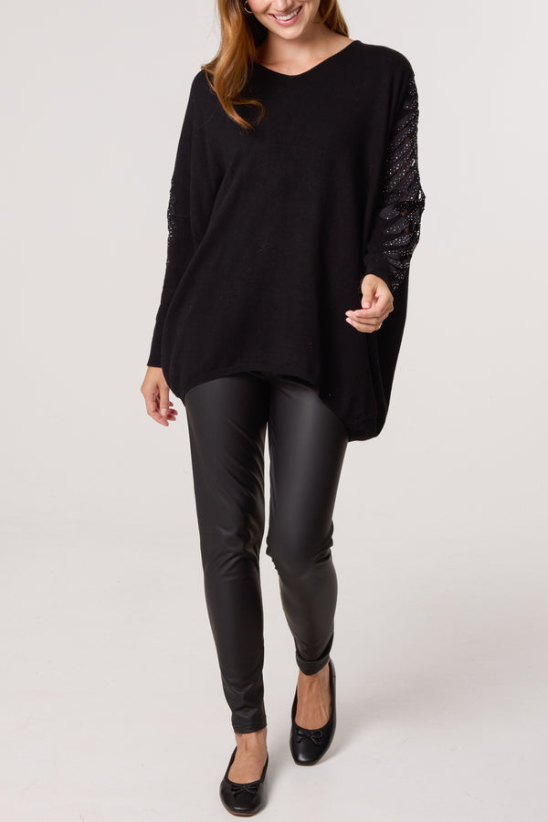 Qed London Embellished Cut-Out Sleeve Jumper