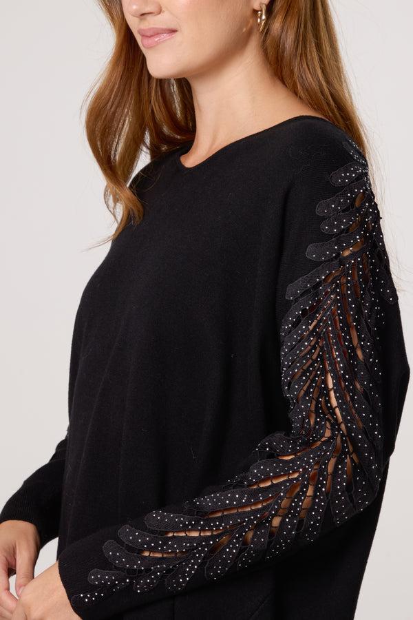 Qed London Embellished Cut-Out Sleeve Jumper