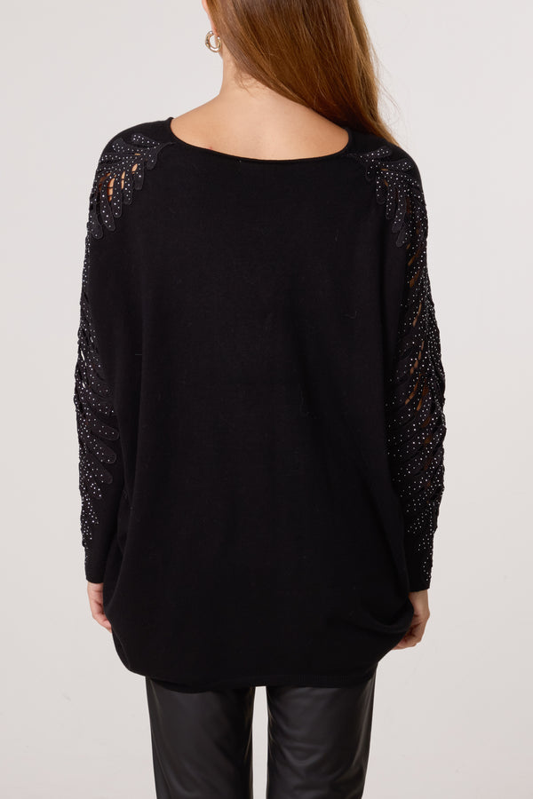 Qed London Embellished Cut-Out Sleeve Jumper