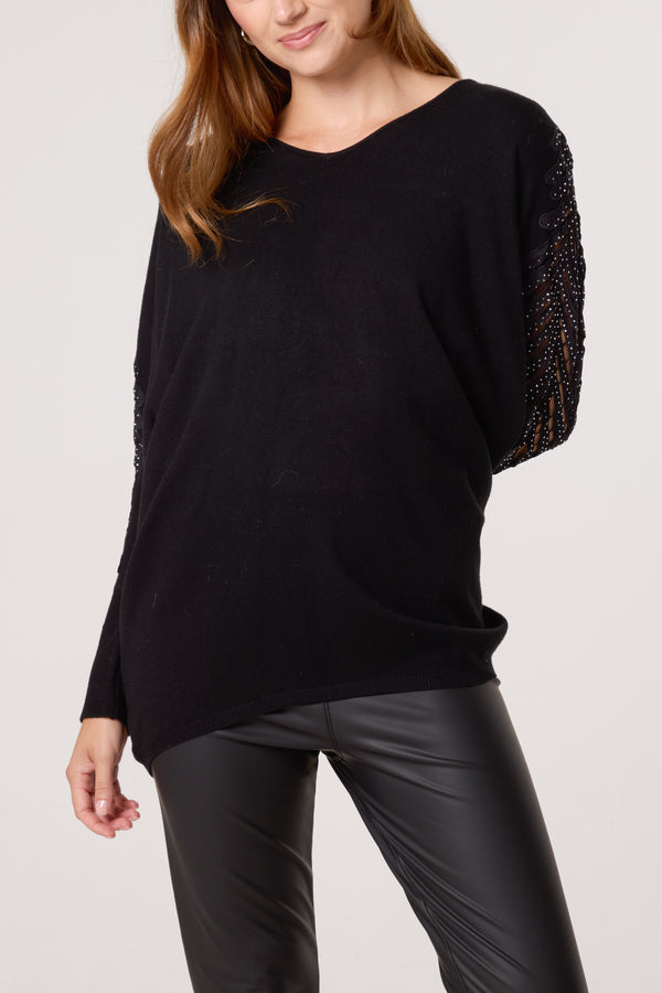 qed london Embellished Cut-Out Sleeve Jumper