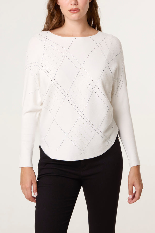 Qed London Embellished Diamond Patterned Jumper