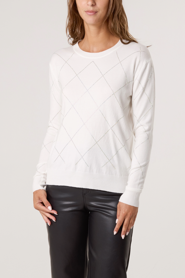 Qed London Embellished Diamond Print Jumper