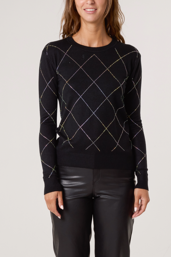 qed london Embellished Diamond Print Jumper
