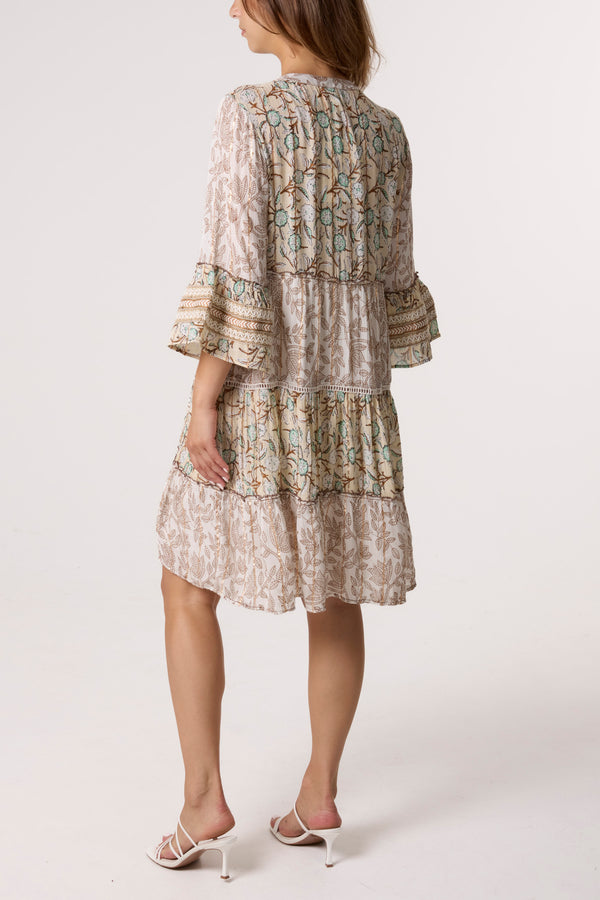 Qed London Embellished Floral Tiered Smock Dress